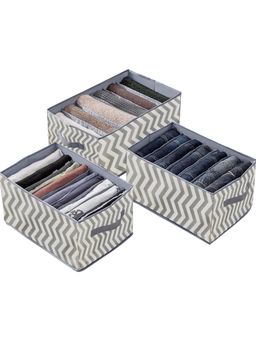 House of Quirk - Non-Woven Set of 3 Wardrobe Clothes Organizer Closet Drawer Organizers - Grey