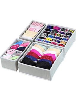 House of Quirk - Fabric Set Of 4 Foldable Storage Box Drawer Divider Organizer Closet Storage - Grey
