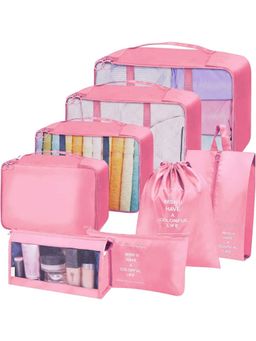 House of Quirk - 8 Set Travel Organizer Bag 3 Packing Cubes Toiletry Organizer Bag - Pink