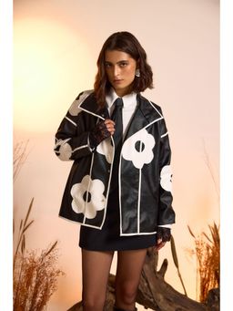 The Clothing Factory - Flower Applique Faux Leather Jacket