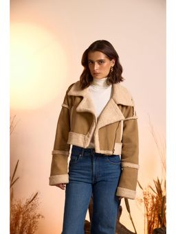 The Clothing Factory - Notch Lapel Cropped Shearling Jacket