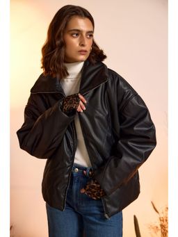 The Clothing Factory - Quilted Faux Leather Puffer Jacket