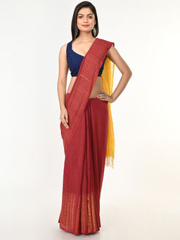 ArtEastri - Rust Cotton Shibori Saree with Unstitched Blouse Piece