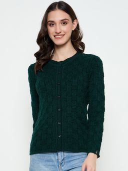 Creative Line - Green Self Design Knitted Cardigan