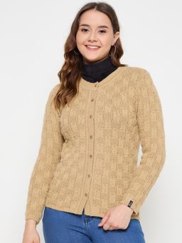 Creative Line - Beige Self Design Knitted Cardigan