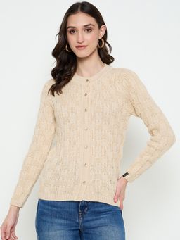 Creative Line - Beige Self Design Knitted Cardigan
