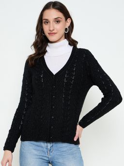 Creative Line - Black Self Design Knitted Cardigan