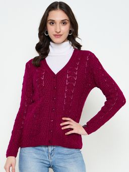 Creative Line - Brown Self Design Knitted Cardigan