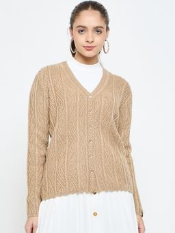 Creative Line - Beige Self Design Knitted Cardigan