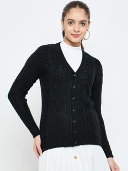 Creative Line - Black Self Design Knitted Cardigan