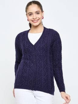 Creative Line - Navy Blue Self Design Knitted Cardigan