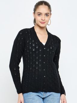 Creative Line - Black Self Design Knitted Cardigan