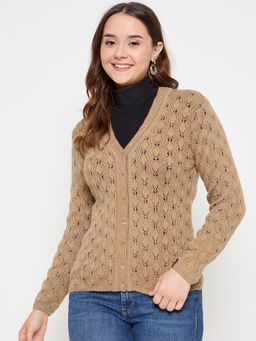 Creative Line - Beige Self Design Knitted Cardigan