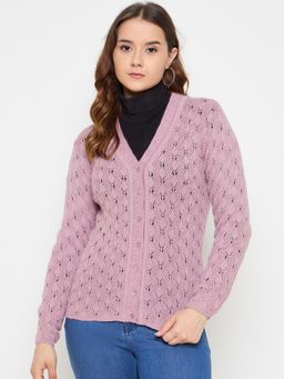 Creative Line - Pink Self Design Knitted Cardigan