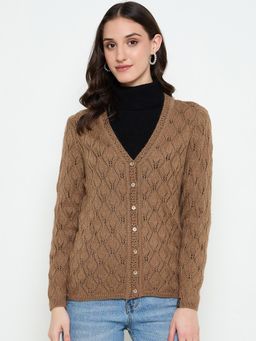 Creative Line - Beige Self Design Knitted Cardigan