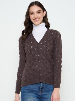 Creative Line - Brown Self Design Knitted Cardigan