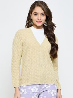 Creative Line - Beige Self Design Knitted Cardigan