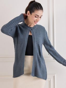 Creative Line - Grey Self Design Knitted Cardigan