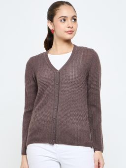 Creative Line - Brown Self Design Knitted Cardigan