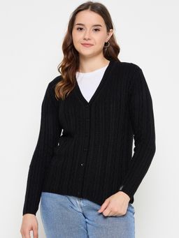 Creative Line - Black Self Design Knitted Cardigan
