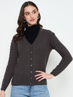 Creative Line - Black Self Design Knitted Cardigan