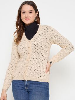 Creative Line - Beige Self Design Knitted Cardigan