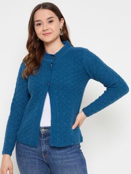 Creative Line - Blue Self Design Knitted Cardigan