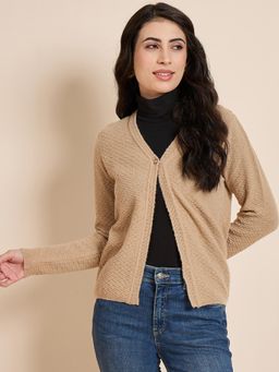 Creative Line - Beige Self Design Knitted Cardigan