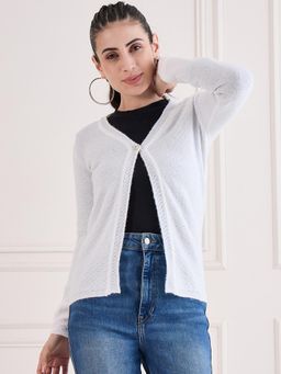 Creative Line - White Self Design Knitted Cardigan