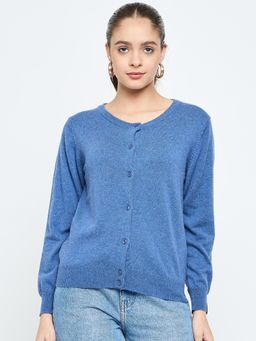 Creative Line - Blue Self Design Knitted Cardigan