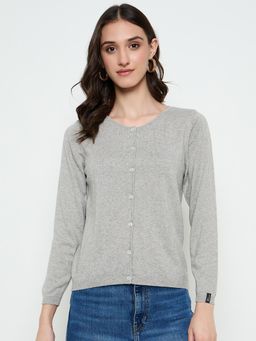Creative Line - Grey Self Design Knitted Cardigan
