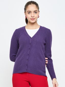 Creative Line - Purple Self Design Knitted Cardigan