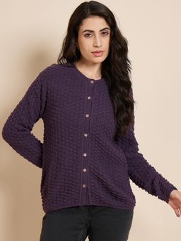 Creative Line - Purple Self Design Knitted Cardigan
