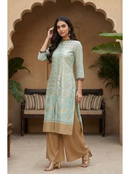 WISHFUL by W - Mint Green Mandarin Neck Printed Kurta