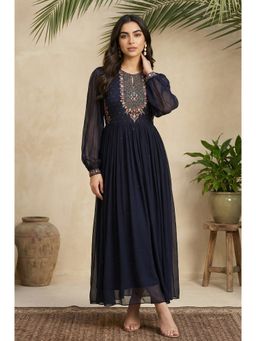 W - Navy Blue Floral Embroidered Dress