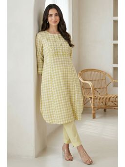 W - XXXWomen White Checked Print Cotton A-Line Kurta