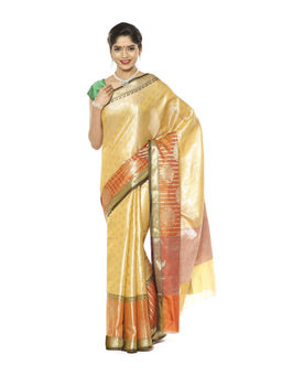 Banarasi Silk Works - Yellow Zari Kanchi Silk Pattu Border Saree with Unstitched Blouse