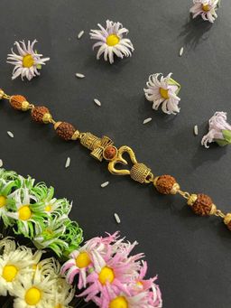 Digital Dress Room - Unique Gold Plated Rudraksha Rakhi Bracelet Trishul