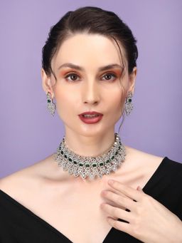 STILEADDA - Luxurious Luxe Green Cz Bridal Necklace Set
