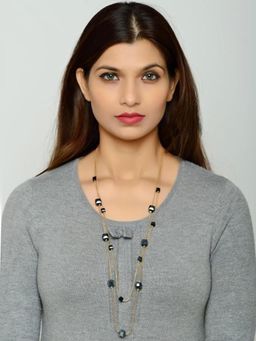 AQUASTREET - Gold Plated Black Crystal Diamond Layered Long Necklace Chain