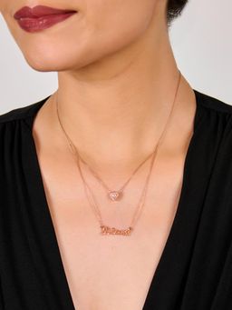 AQUASTREET - Rose Gold-Plated Zircon Studded Layered Pendant With Chain