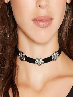 AQUASTREET - Black Retro Suede Oval Design Choker Necklace
