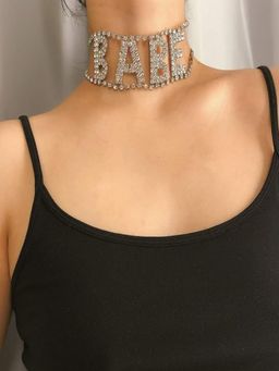 AQUASTREET - Gold-Toned Rhinestones Studded Babe Party Choker Necklace
