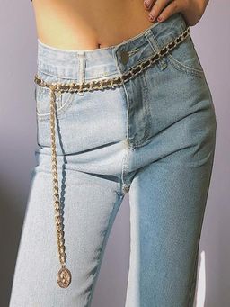 AQUASTREET - Gold Plated Black Flannel Woven Chunky Metallic Waist Chain Hip Belt