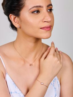 AQUASTREET - Rose Gold-Plated Single Zircon Pendant And Bracelet With Earrings Jewellery Set