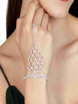 AQUASTREET - Silver-Plated Crystal Studded Ring Bracelet For Wedding