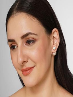 AQUASTREET - Round Faux Pearl And Stone Earjacket Stud Earrings