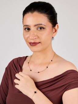 AQUASTREET - Rose Gold-Plated Black Enamel Clover Charm Necklace And Bracelet Set
