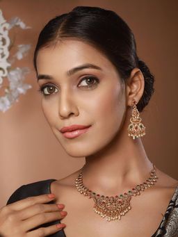 Aatmana - Jazz And Sizzle Gold-Plated Stones Studded Temple Necklace With Earrings