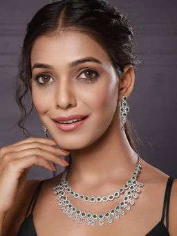 Aatmana - Green And Silver-Plated Ad Studded Handcrafted Jewellery Set